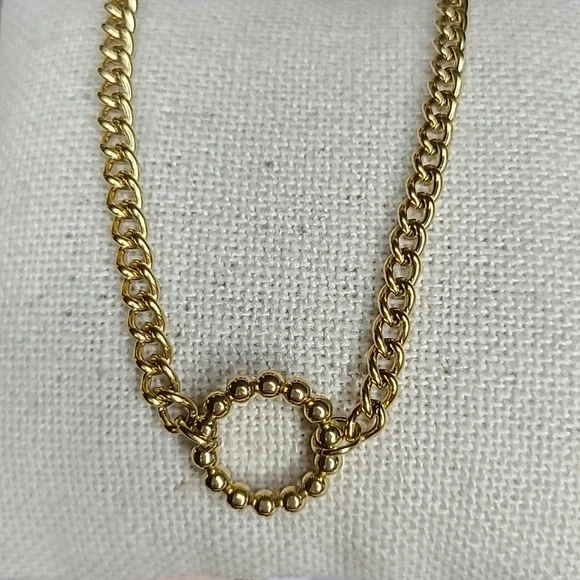 Circle Necklace Gold Tone Lightweight Classic Everyday Career Layering Piece New - Picture 3 of 4